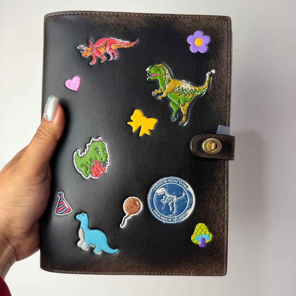 Coach rexy 10 th birthday notebook in loved leather with sticker print